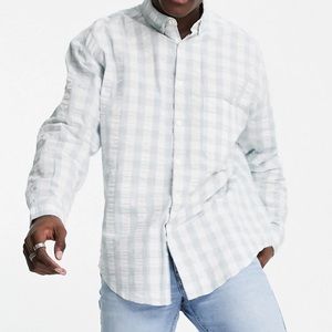 ASOS Mens NWT Oversized Shirt in Seersucker Gingham Check